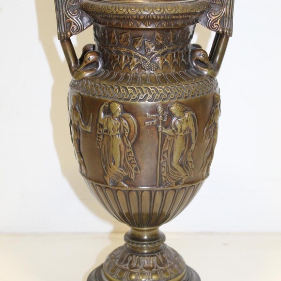 Vase Carved Metal Vintage Figural Procession - Picture 15 of 15